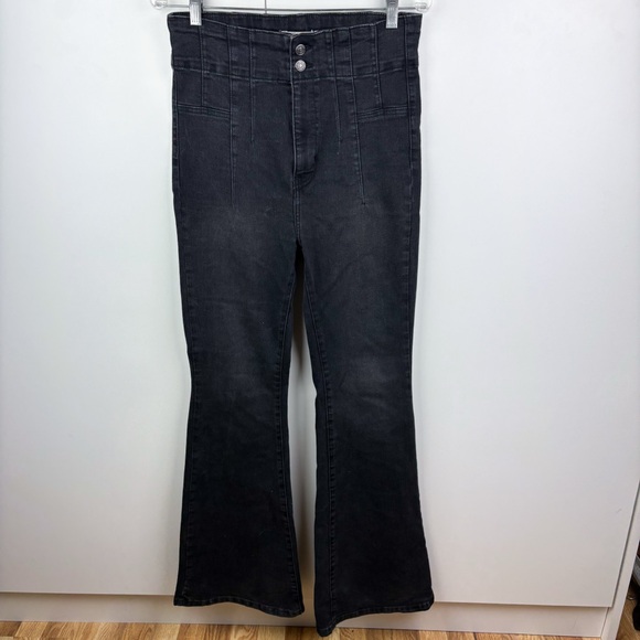 Free People We The Free Jayde Flare Jeans Onyx Black 30 High Rise Retro Boho - Picture 2 of 8